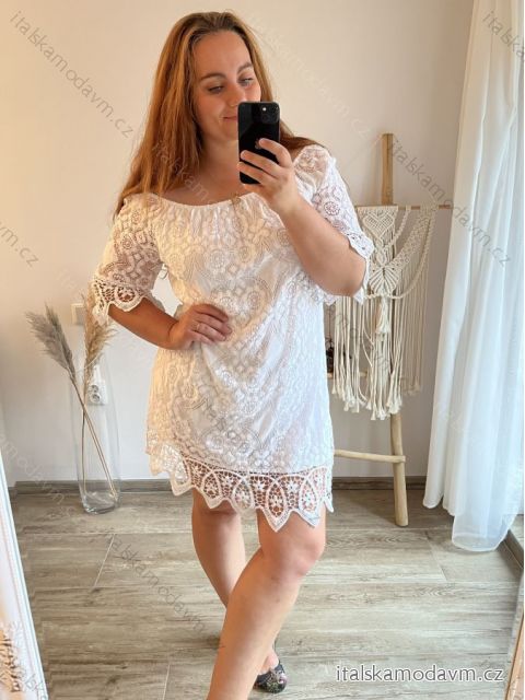 Šaty krajkové s krátkym rukávom nadrozmer dámske (XL/2XL/3XL one sine) TALIANSKA MÓDA IM923NAOMI/DUR 2XL/3XL biela
