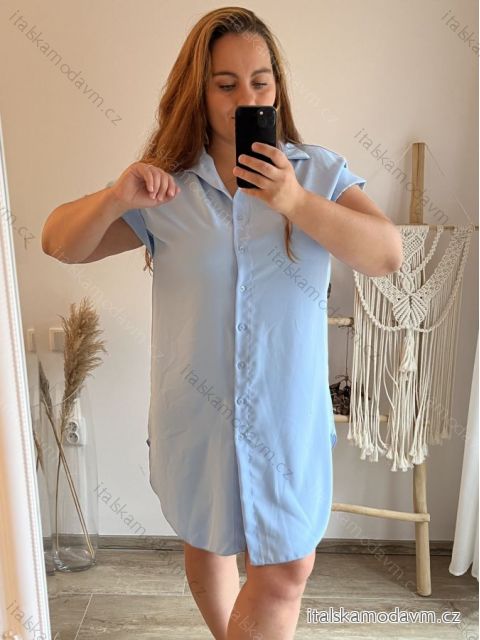 Šaty košilové krátký rukáv dámské (XL/2XL ONE SIZE) ITALSKÁ MÓDA IMPSH2323069/DU XL/2XL světle modrá