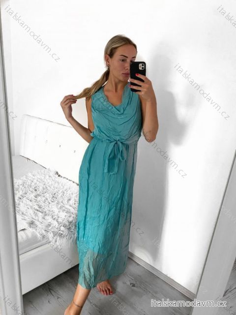 Šaty dlhé letné bez rukávov dámske (S/M/L ONE SIZE) TALIANSKA MÓDA IMFF23003/DU S/M modrá