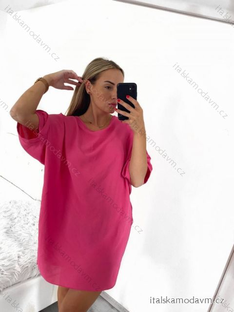 Šaty oversize krátký rukáv dámské (S/M ONE SIZE) ITALSKÁ MÓDA IMWY23090/DU S/M tmavě růžová