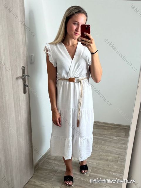 Šaty letní bez rukávů s páskem dámské (S/M ONE SIZE) ITALSKá MóDA IM823003/DU S/M bílá
