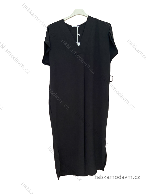 Šaty maxi krátký rukáv nadrozměr dámské (XL/2XL ONE SIZE) ITALSKÁ MÓDA IM723SERENA/DUR XL/2XL Černá