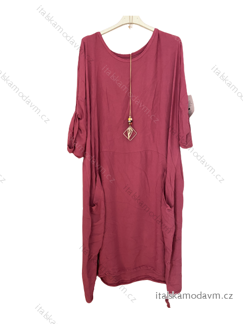 Šaty oversize krátký rukáv nadrozměr dámské (3/XL/4XL/5XL ONE SIZE) ITALSKÁ MÓDA IMWY23BRECET/DU 3XL/4XL růžová