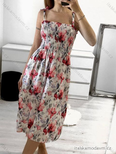 Šaty žabičkované letní na ramínka dámské (S/M ONE SIZE) ITALSKÁ MÓDA IMWG222113/DR