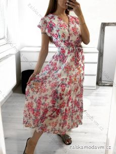 Šaty letní dlouhé šifonové květované krátký rukáv dámské (S/M ONE SIZE) ITALSKÁ MÓDA IMM23M7626