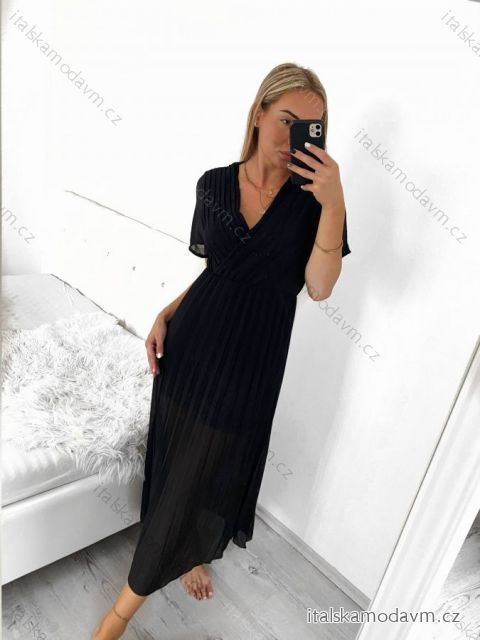 Šaty dlhé skladané elegantný krátky rukáv dámske (S/M ONE SIZE) TALIANSKA MÓDA IMWGM231672