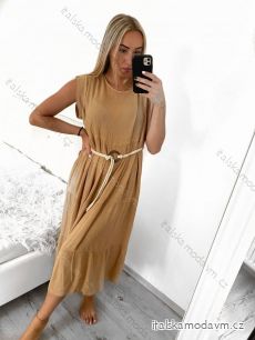 Šaty dlouhé s páskem krátký rukáv dámské (S/M ONE SIZE) ITALSKÁ MÓDA IMWA231210/DU