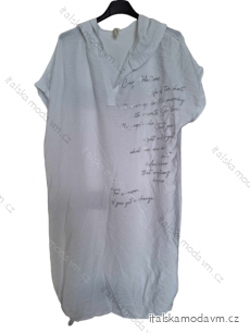 Šaty letní s kapucí krátký rukáv dámské (S/M ONE SIZE) ITALSKÁ MÓDA IM423300/DU