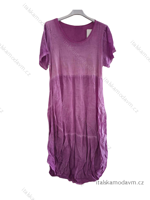 Šaty oválné letní volnočasové oversize krátký rukáv dámské (XL/2XL/3XL ONE SIZE) ITALSKÁ MÓDA IM422510/DUR   fialová   2XL/3XL