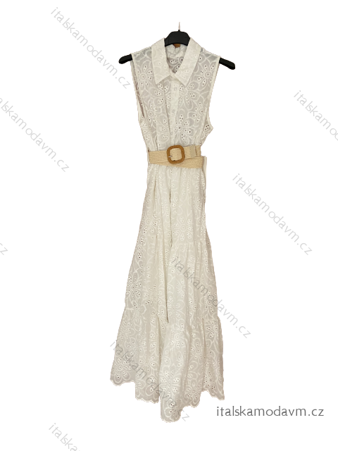 Šaty dlouhé elegantní krajkové košilové s páskem bez rukáv dámské (S/M ONE SIZE) ITALSKÁ MÓDA IMWGB23BELLA/DU S/M bílá