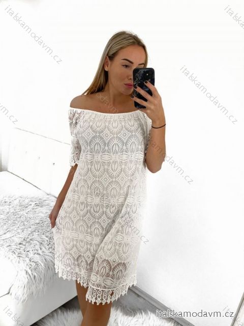 Šaty krajkové letné krátky rukáv dámske nadrozmer (XL/2XL ONE SIZE) TALIANSKA MÓDA IMD23428 biela XL/2XL