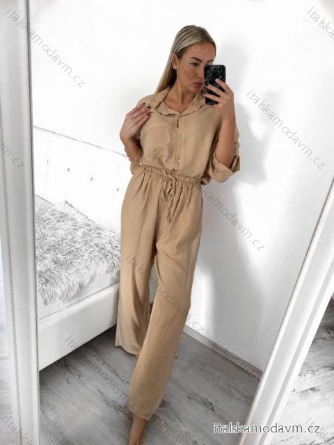 Souprava kalhoty dlouhé a košile dlouhý rukáv dámská nadrozměr (L/XL/2XL ONE SIZE) POLSKÁ MÓDA IMWT23BELLA/DU L/XL béžová