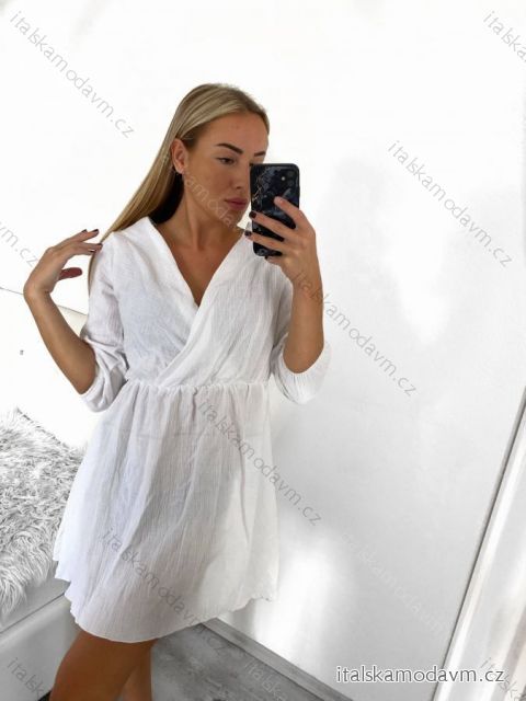 Šaty mušelínové letní  dlouhý rukáv dámské (S/M ONE SIZE) ITALSKÁ MÓDA IMWGG232616/DU S/M bílá