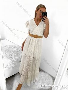 Šaty dlouhé letní krajkové s páskem krátký rukáv dámské (S/M ONE SIZE) ITALSKá MóDA IMM23M1890