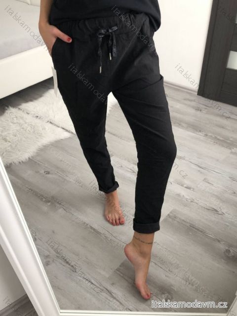 Kalhoty strečové dlouhé dámské nadrozměr (XL/2XL ONE SIZE) ITALSKÁ MÓDA IMC23047/DU černá