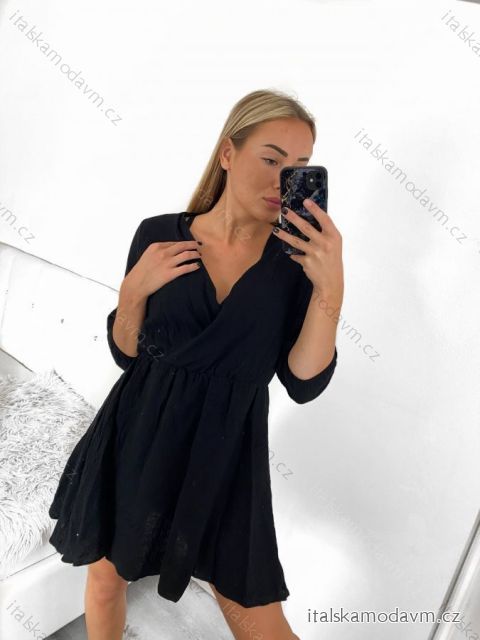 Šaty mušelínové letné  dlhý rukáv dámske (S/M ONE SIZE) TALIANSKA MÓDA IMWGG232616/DU S/M čierna