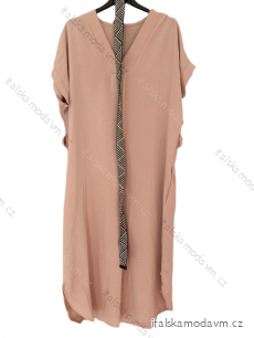 Šaty letní s páskem krátký rukáv nadrozměr dámské (XL/2XL/3XL ONE SIZE) ITALSKÁ MÓDA IMWA23BELA/DU