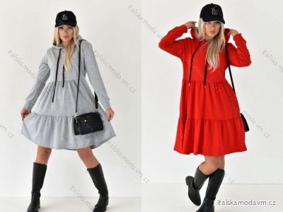 Šaty mikinové s kapucí dlouhý rukáv dámské (S/M ONE SIZE) ITALSKÁ MÓDA IMC23299
