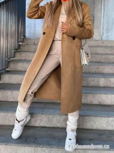 Kabát broušený koženkový dlouhý rukáv dámský (S/M ONE SIZE) ITALSKÁ MÓDA IMWMY233184