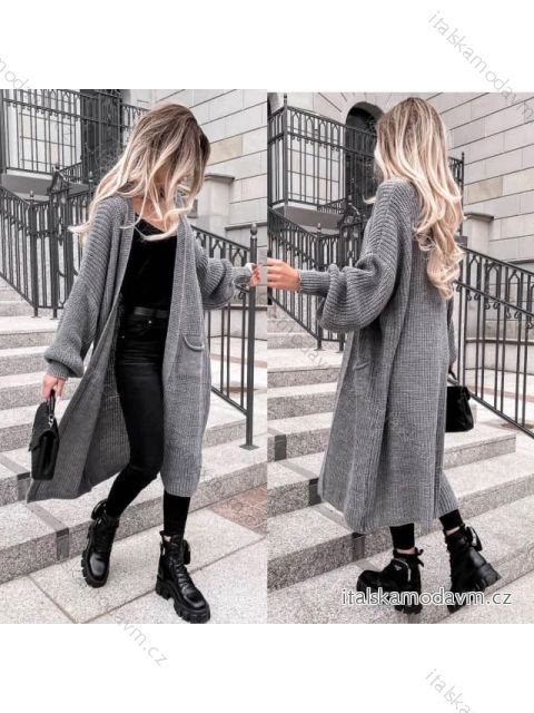 Cardigan pletený dlouhý rukáv dámský (S/M ONE SIZE) ITALSKÁ MÓDA IMM238091