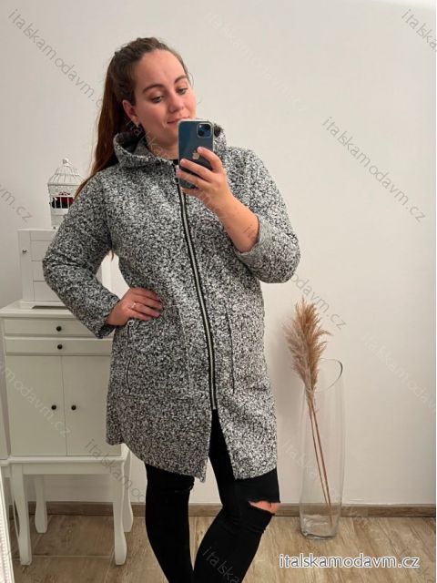 Kabát beránkový na zip s kapucí dlouhý rukáv dámský (S/M/L/XL ONE SIZE) ITALSKÁ MÓDA IMD22898