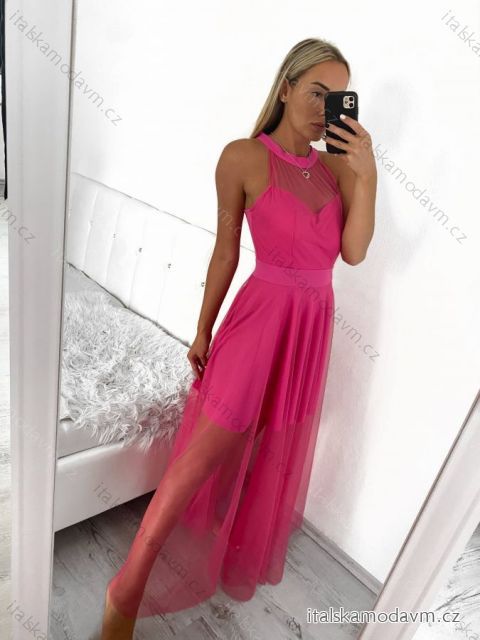 Šaty společenské dlouhé bez rukávu dámské (S/M ONE SIZE) ITALSKÁ MÓDA IM323095