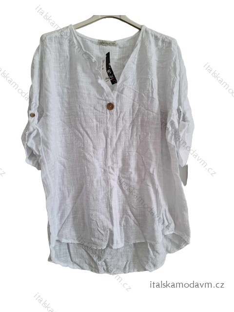 Tunika košilová dlouhý rukáv dámská nadrozměr (XL/2XL ONE SIZE) ITALSKÁ MÓDA IMD23606/DUR XL/2XL bílá