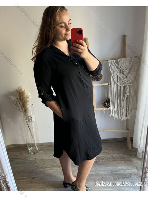Šaty košeľové 3/4 rukáv dámske (L/XL ONE SIZE) TALIANSKA MÓDA IM423IRENA/DU L/XL čierna
