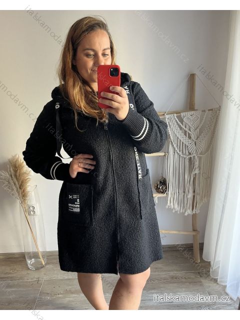 Kabát na zip s kapucí dlouhý rukáv dámská nadrozměr (2XL/3XL ONE SIZE) ITALSKÁ MÓDA IM423ANNIE