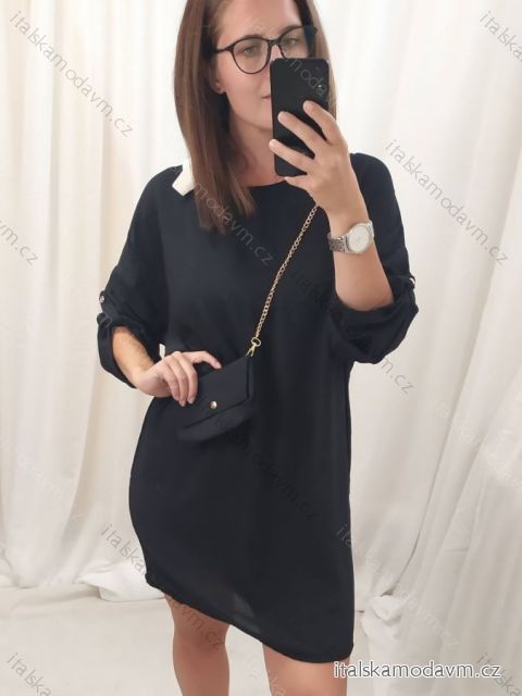 Šaty s kabelkou 3/4 dlhý rukáv dámske (2XL/3XL ONE SIZE) TALIANSKA MóDA IM423018/DUR černá