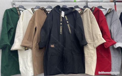 Kabát flaušový s kapucí dlouhý rukáv dámský nadrozměr (XL/2XL ONE SIZE) ITALSKÁ MÓDA IMWD233511