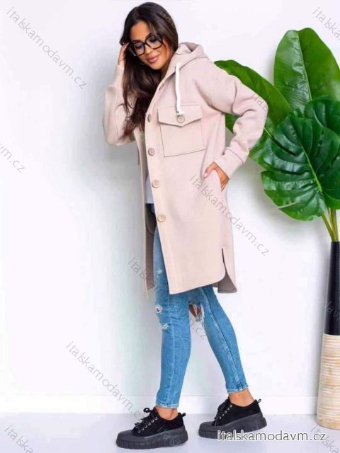 Kabát s kapucí dlouhý rukáv dámský (S/M ONE SIZE) ITALSKÁ MÓDA IMWD233457
