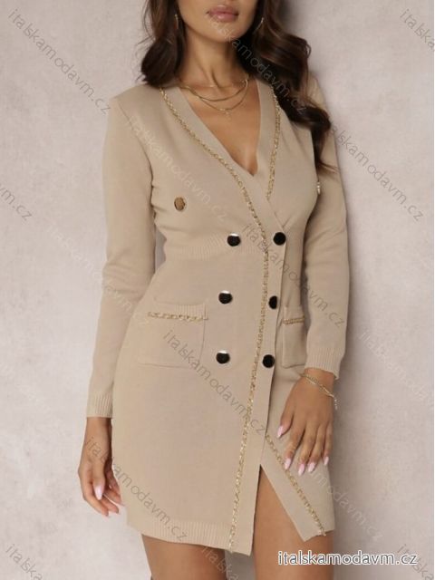 Šaty úpletové dlouhý rukáv dámské proužek (S/M ONE SIZE) ITALSKÁ MÓDA IMWGB233819