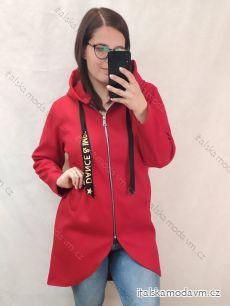 Kabát flaušový dlouhý rukáv na zip s kapucí dámský nadrozměr (XL/2XL ONE SIZE) ITALSKÁ MÓDA IMD23547