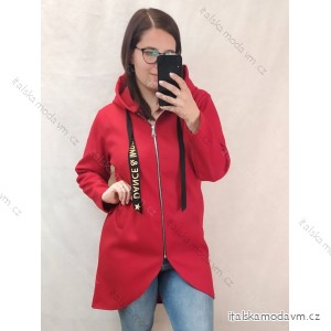 Kabát flaušový dlouhý rukáv na zip s kapucí dámský nadrozměr (XL/2XL ONE SIZE) ITALSKÁ MÓDA IMD23547
