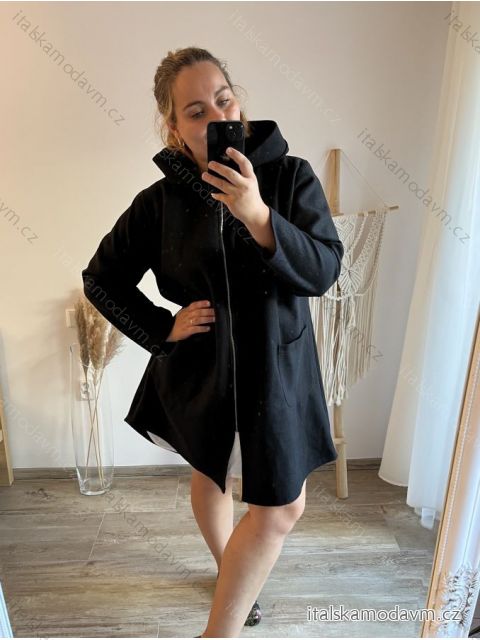 Kabát flaušový na zips dlhý rukáv dámsky nadrozmer (3XL/4XL ONE SIZE) TALIANSKA MÓDA IMWQ233261
