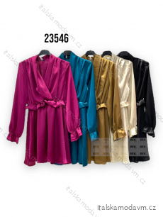 Šaty elegantní saténové dlouhý rukáv dámské (S/M ONE SIZE) ITALSKÁ MÓDA IMPHD2323546