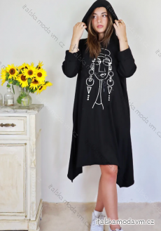 Šaty mikinové s kapucí dlouhý rukáv dámské (S/M ONE SIZE) ITALSKÁ MÓDA IMPLI2301205