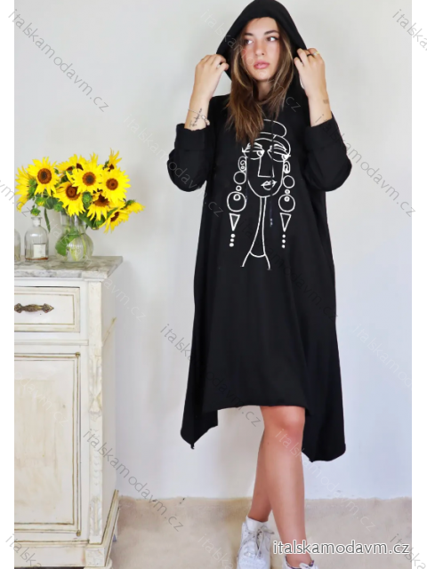 Šaty mikinové s kapucí dlouhý rukáv dámské (S/M ONE SIZE) ITALSKÁ MÓDA IMPLI2301205