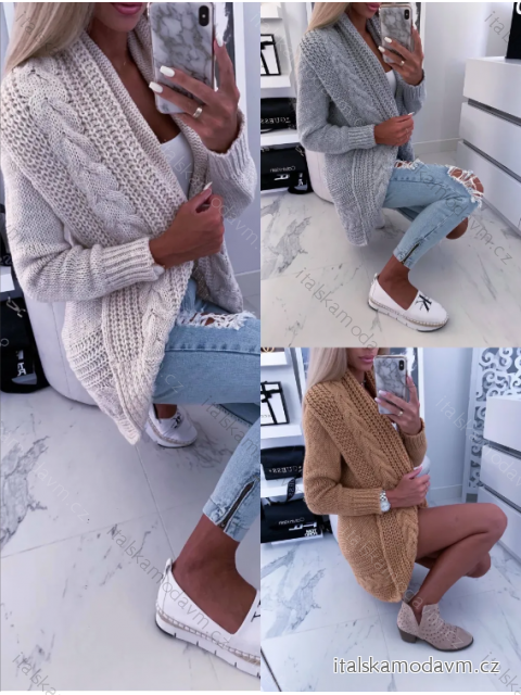 Cardigan pletený dlhý rukáv dámsky (S/M ONE SIZE) TALIANSKA MÓDA IMPLI238021