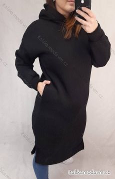 Šaty mikinové s kapucí dlouhý rukáv dámské (S-2XL) ITALSKÁ MÓDA IMP23011