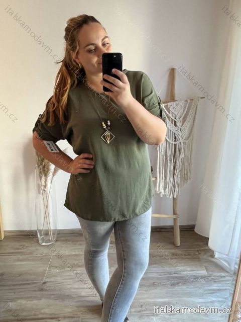 Tunika s príveskom dlhý rukáv dámska nadrozmer (3XL/4XL ONE SIZE) TALIANSKA MÓDA IMWQ233255 khaki 3XL / 4XL