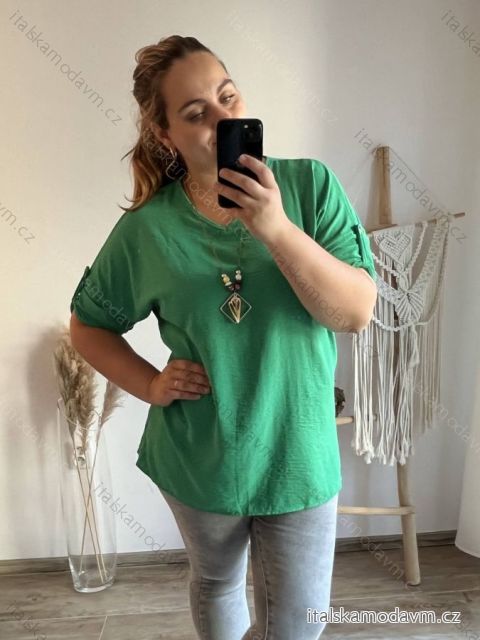 Tunika s přívěškem dlouhý rukáv dámská nadrozměr (3XL/4XL ONE SIZE) ITALSKÁ MÓDA IMWQ233255/DU zelená 3XL/4XL