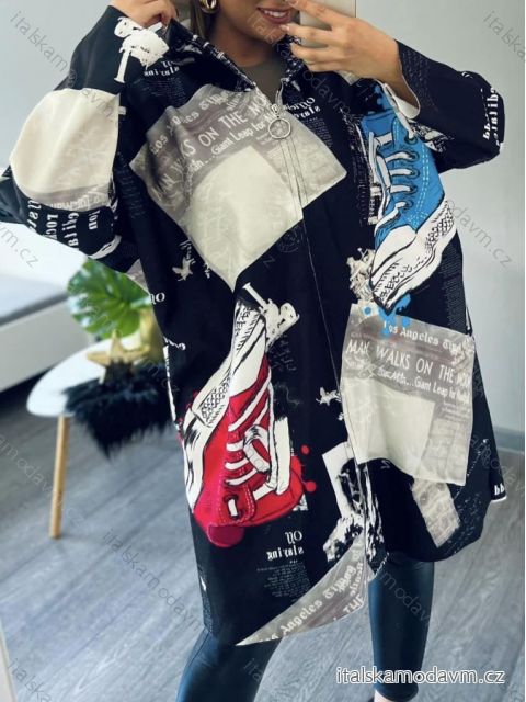 Kabát jesenný na zips dlhý rukáv dámsky nadrozmer (3XL/4XL ONE SIZE) TALIANSKA MÓDA IMD23749