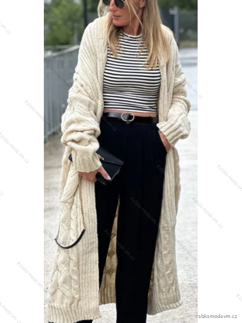 Cardigan pletený dlhý dlhý rukáv dámsky (S/M ONE SIZE) TALIANSKA MÓDA IMPBB23J23218