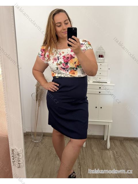 Šaty elegantné spoločenské bez rukávu dámske nadrozmer (42-52) POLSKÁ MÓDA PMF23FLOWERS 42 modrá