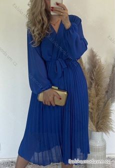 Šaty dlouhé šifonové se skládanou sukní dlouhý rukáv dámské (S/M ONE SIZE) ITALSKÁ MÓDA IMWGM233911