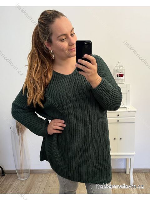Svetr pletený oversize dlouhý rukáv dámský nadrozměr (2XL/3XL/4XL/5XL ONE SIZE) ITALSKÁ MÓDA IMD23755/DU 3XL/4XL smaragdová