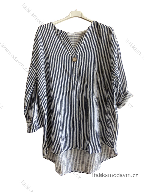 Tunika košeľová oversize 3/4 rukáv dámska nadrozměr (2XL/3XL ONE SIZE) TALIANSKA MÓDA IM423KNOB/DU