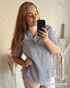Tunika košilová oversize krátký rukáv dámská nadrozměr (XL/2XL ONE SIZE) ITALSKÁ MÓDA IM423STRIP/DUR